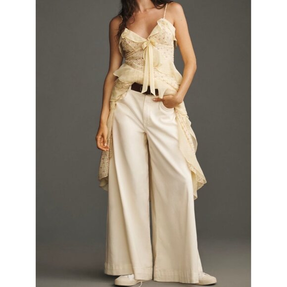 Pilcro Anthropologie High-Rise Wide-Leg Palazzo Pants Size 28 Buttercream - Picture 1 of 7